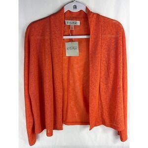 Kasper Cardigan Small Orange Open Front Drape Knit Sweater Papaya Cozy Gorpcore